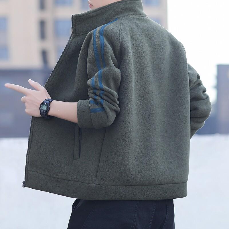 摇粒绒运动卫衣男春秋季新款户外休闲抓绒衣外套潮流大码加厚开衫