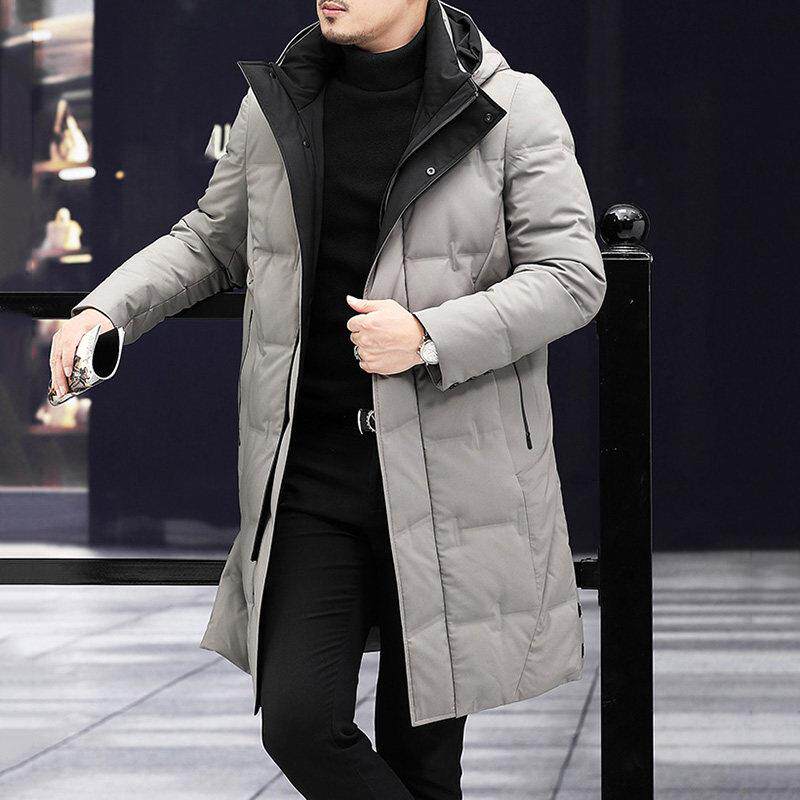 TOUCH MISS男装2025冬加厚白鸭绒中长款外套连帽保暖大码羽绒服男