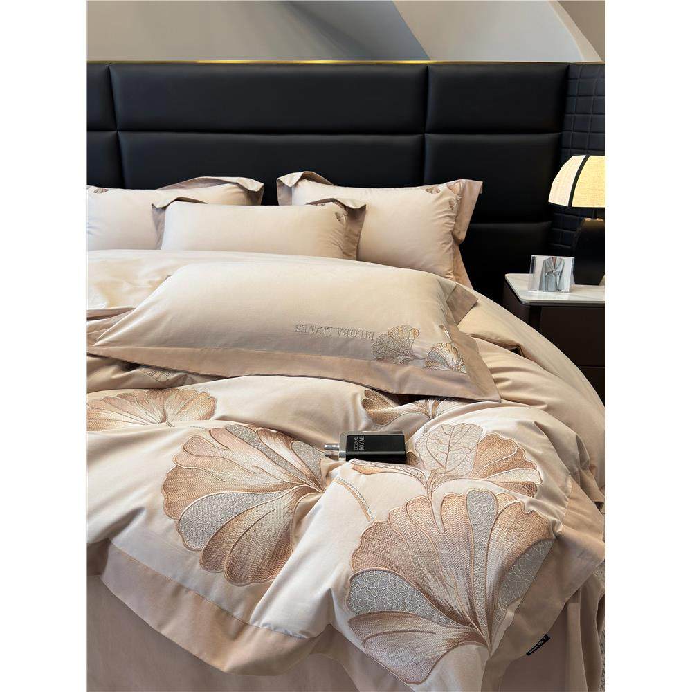 A类轻奢高级感纯棉四件套全棉刺绣被套加厚磨毛床单床笠床上用品4,床上用品,学生床品套件,淘宝优惠券,粉丝福利购,淘宝优惠卷