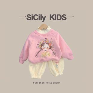 Kids 洋气卡通上衣裤 女宝甜美可爱加绒卫衣套装 新款 子 冬季 SiCily