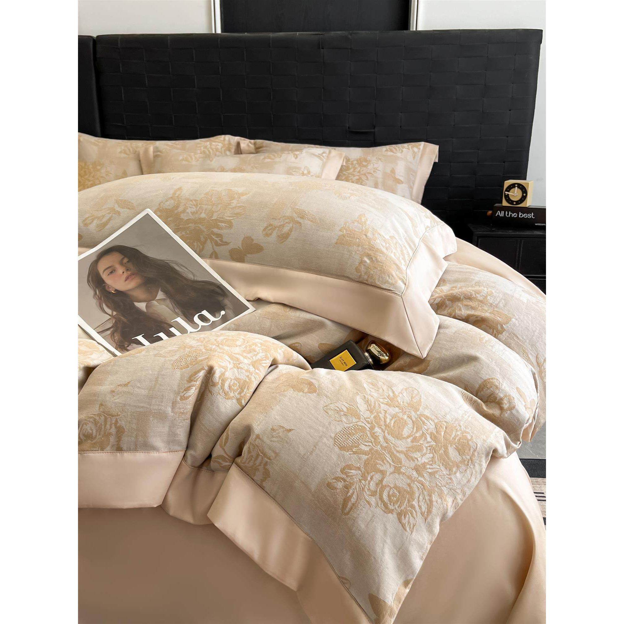 A类纯棉活性色织提花四件套全棉裸睡磨毛被套秋冬季加厚床上用品4,床上用品,学生床品套件,淘宝优惠券,粉丝福利购,淘宝优惠卷