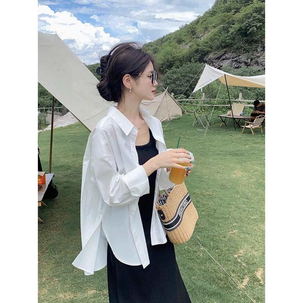 日系白色防晒衬衫女夏季薄款雪纺外搭开衫法式高级感衬衣外套上衣