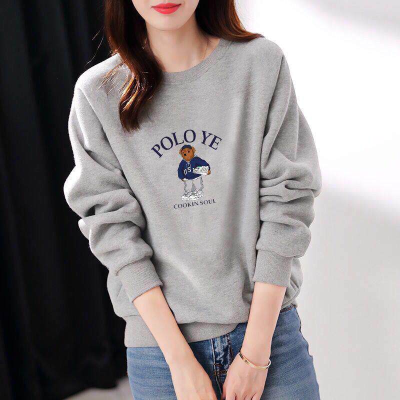 CanaryKiss纯棉圆领卫衣女小熊印花2025春秋新款宽松显瘦长袖上衣