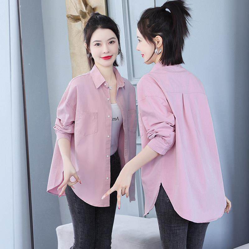 韩国中长款上衣设计感衬衣薄2025女装春秋双口袋宽松休闲衬衫外套
