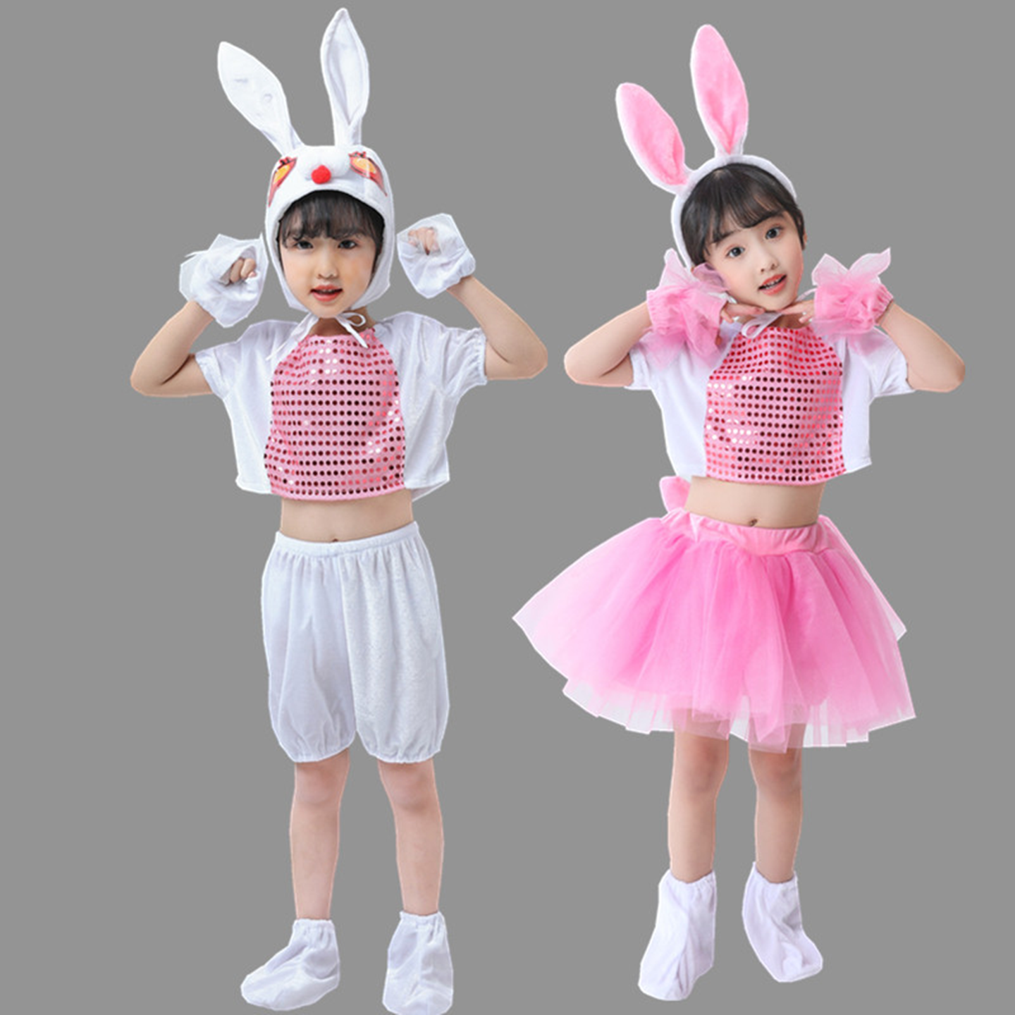 新款六一兔子演出服儿童幼儿园小兔子表演服动物服舞蹈纱裙亲子装
