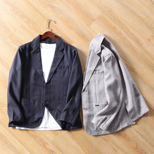 春夏秋修身薄款仿麻男士西服西装