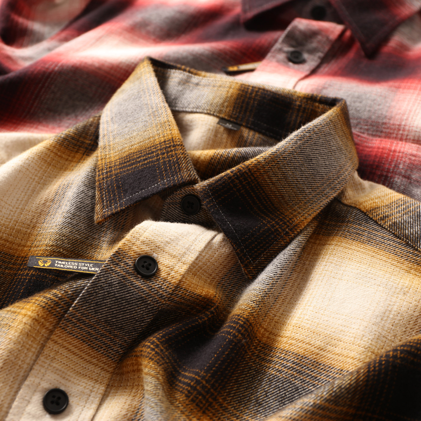 日系好货！全棉水洗磨毛！亲肤透气复古渐变晕染休闲格子长袖衬衫