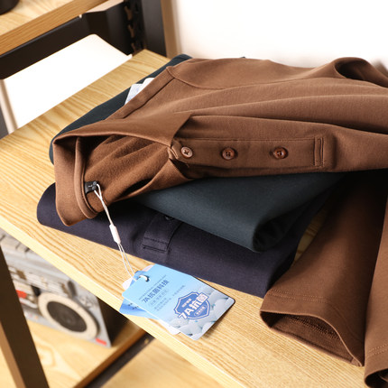 桑蚕丝混纺男士秋冬7A抗菌薄绒纯色舒适休闲翻领长袖POLO衫T恤