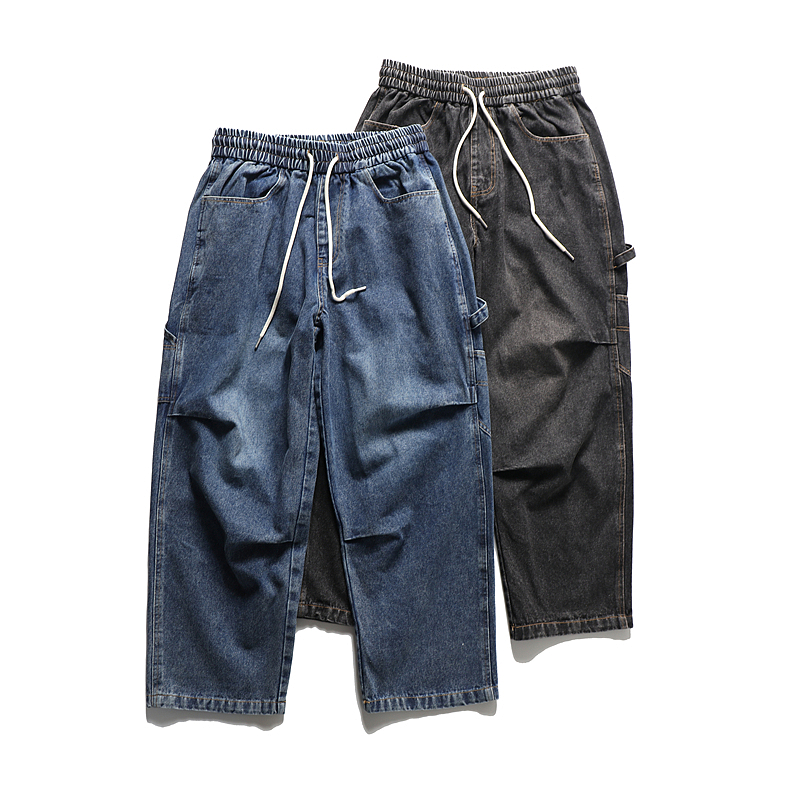 美式复古伐木裤!男士重磅水洗宽松直筒阔腿裤多口袋休闲牛仔裤!
