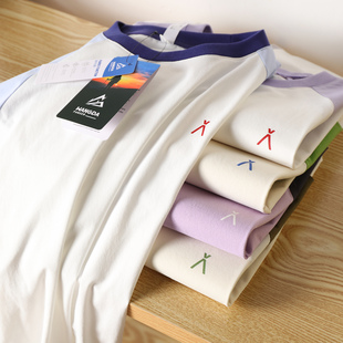 夏季 休闲短袖 男女情侣款 速干透气时尚 拼色圆领插肩袖 设计师线