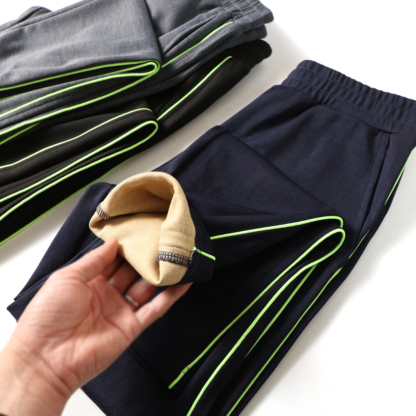 春季新款卫裤校园学生裤荧光绿细杠条男女通用直筒运动裤长裤