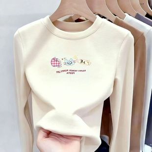 双面德绒打底衫女大童长袖T恤2025秋冬新款初中学生保暖内搭上衣