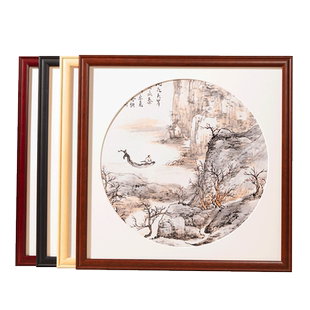 实木38国画定制正方形书法33字画挂墙任意尺寸十字绣装裱外框50cm