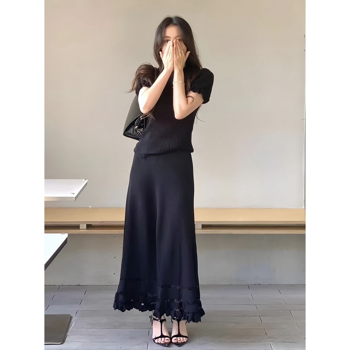夏季小香风套装女高级感轻奢女装御姐早春休闲黑色上衣裙子两件套
