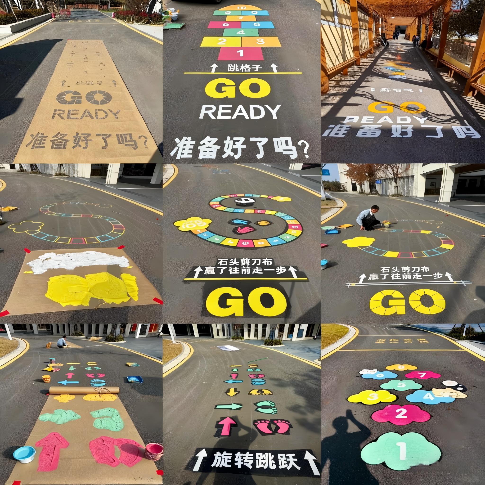 地面游戏镂空模板定制校园喷漆彩绘图案户外儿童跳格子迷宫丢沙包