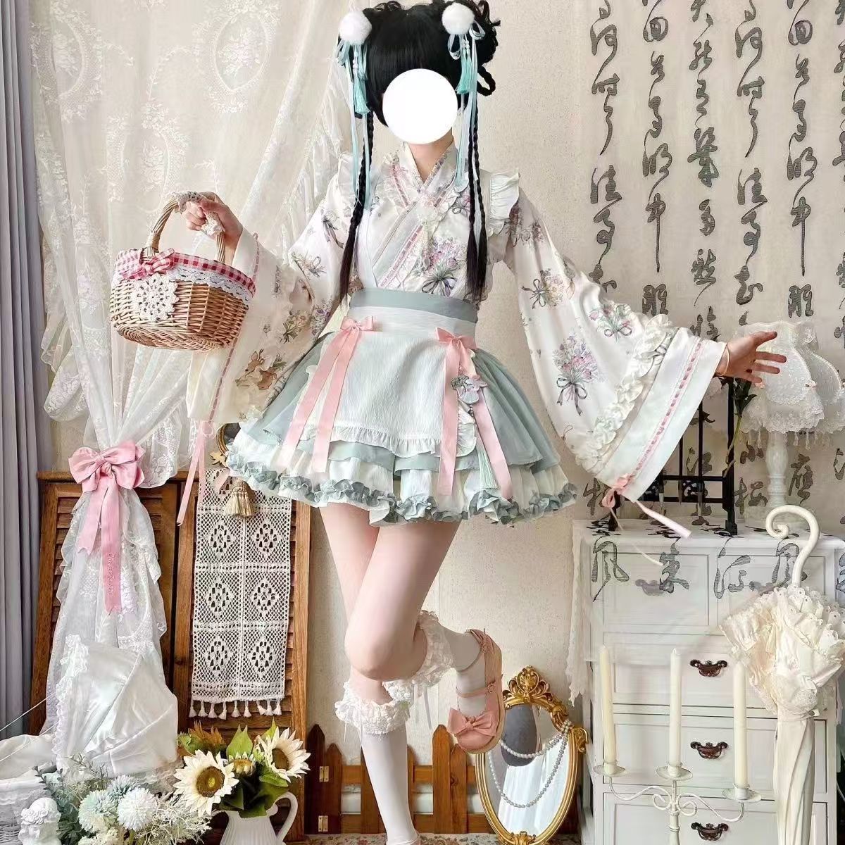 中国风汉服夏洛丽塔套装中华风交领裙女仆纯欲cos服汉元素短裙女