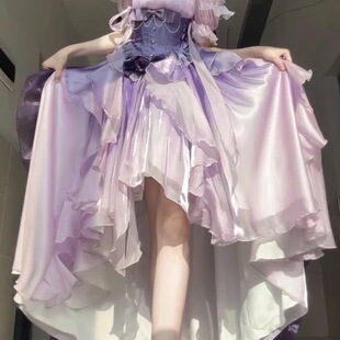 仙女气质渐变紫花嫁礼服lolita连衣裙女洛丽塔重工拖尾蓬蓬公主裙