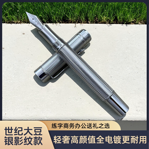 大豆银影纹钢笔轻奢签字练字旋帽