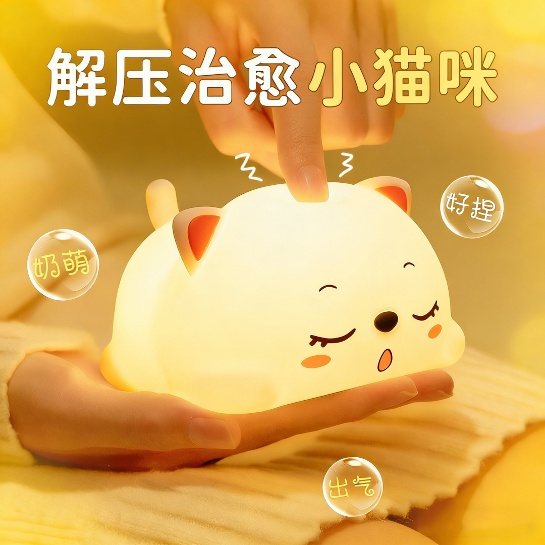 呼噜猫拍拍小夜灯睡眠卧室柔光护眼床头灯生日礼物台灯儿童伴睡