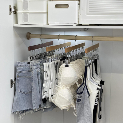 带夹子衣架内衣吊带背心收纳神器家用宿舍衣柜实木挂钩多功能衣架