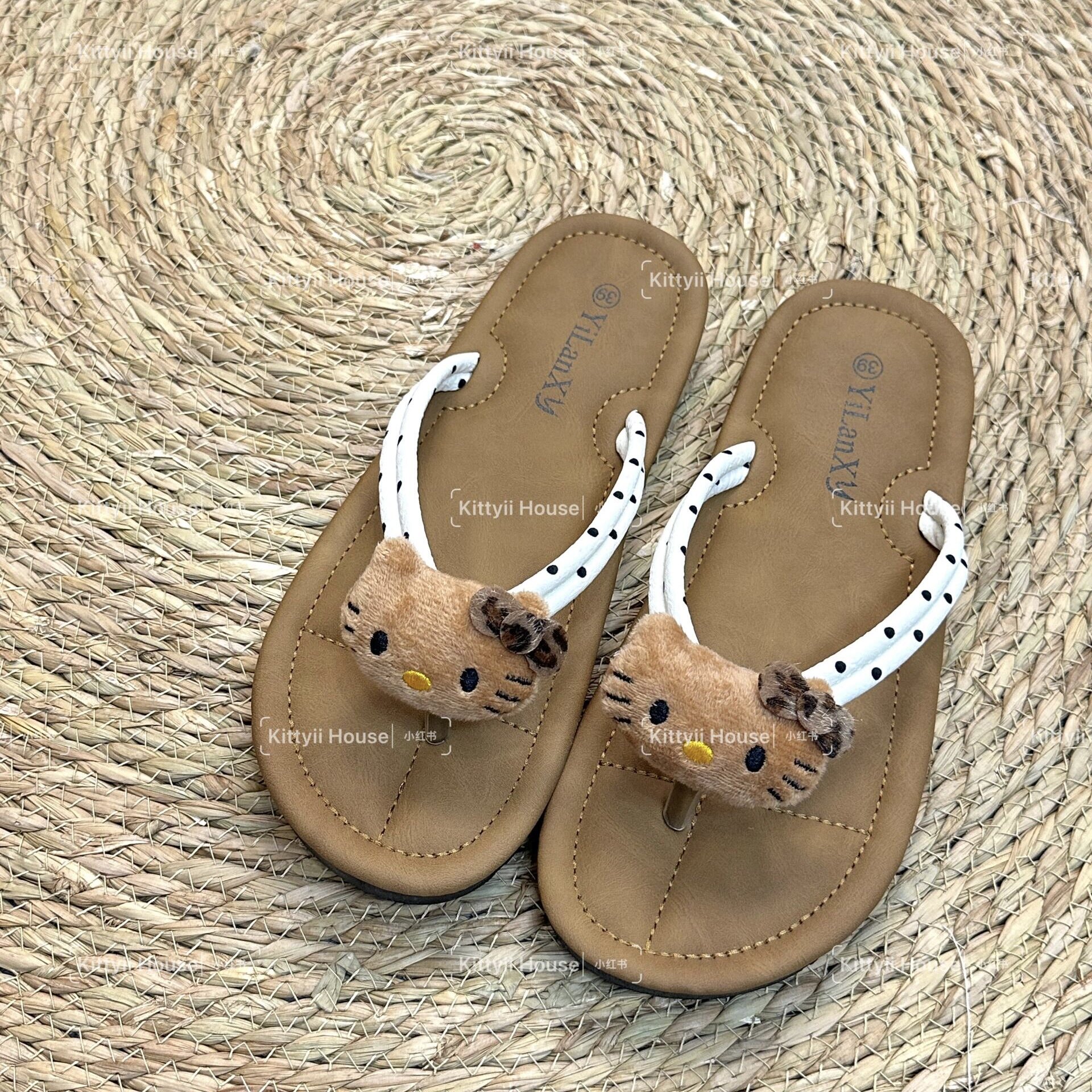 波点kitty人字拖甜酷ins风夏季女外穿夹脚海边沙滩鞋防滑软底拖鞋