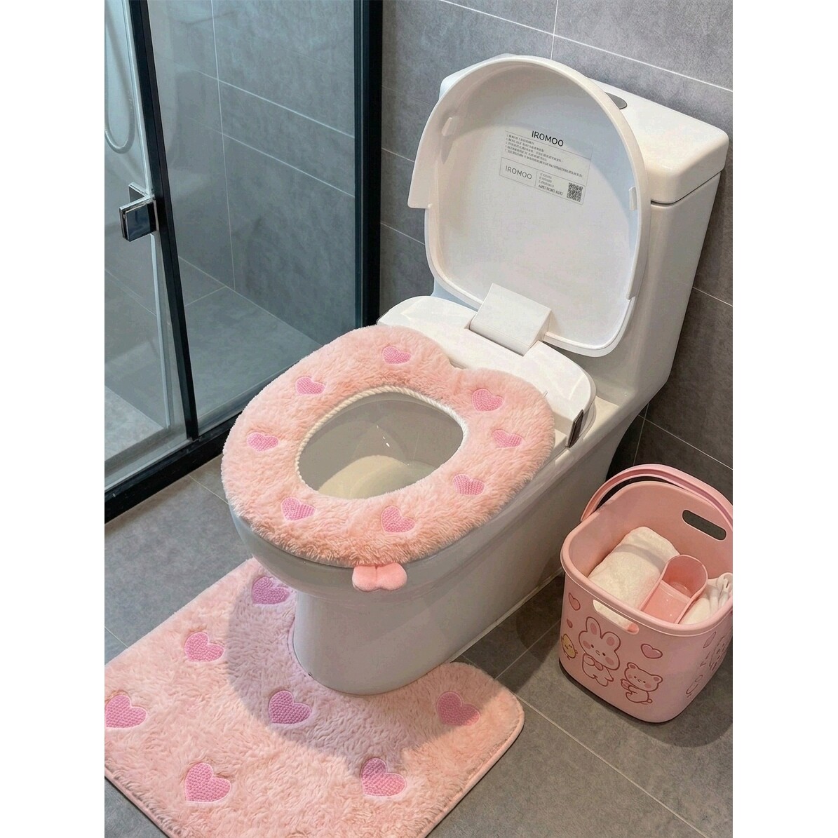 爱心马桶垫冬加厚粘贴式毛绒坐垫四季通用坐便器垫圈家用厕所可爱