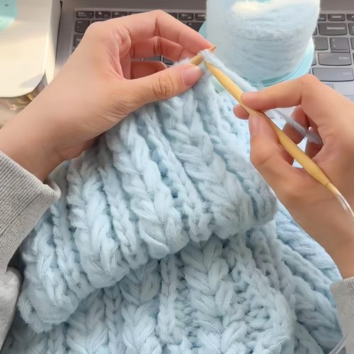 奶蓝围巾毛线手工diy材料包手工编织围脖冬季氛围创意百搭送女友