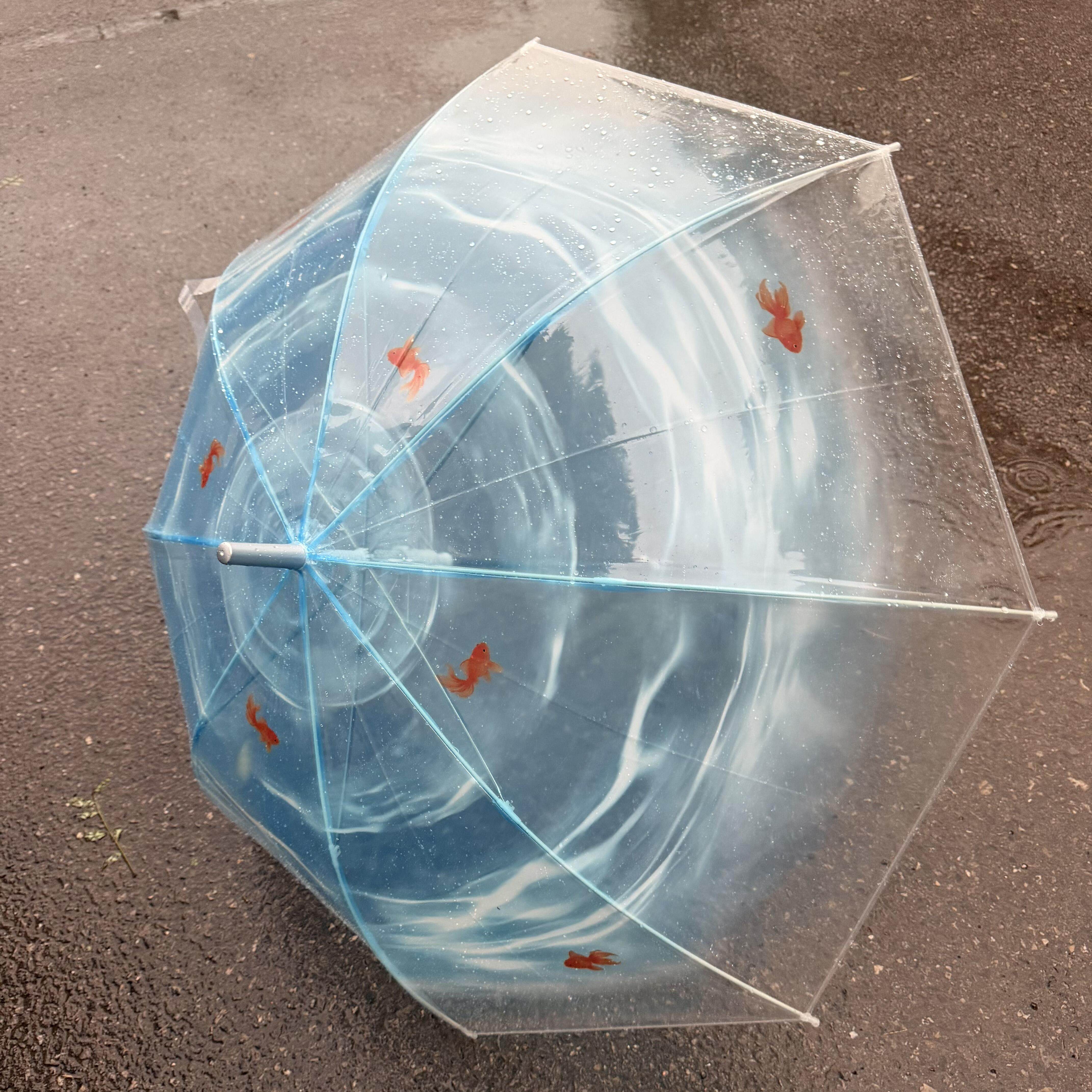 夏日限定梦境金鱼磨砂雨伞长柄高颜值ins风晴雨两用加厚遮阳防晒