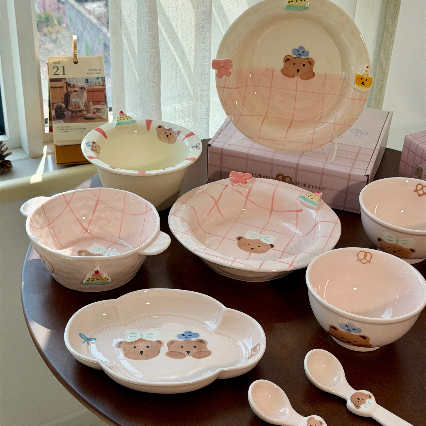釉下彩可爱餐具陶瓷碗盘套装碗碟碗具饭碗双耳酸奶碗面碗生日礼物