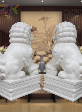 现代狮子装饰工艺品 家居客厅装饰中式陶瓷摆件 白色陶瓷狮子摆n4
