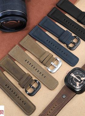 适用原装7七个星期五真皮手表带男sevenfriday蓝色磨砂复古皮表带