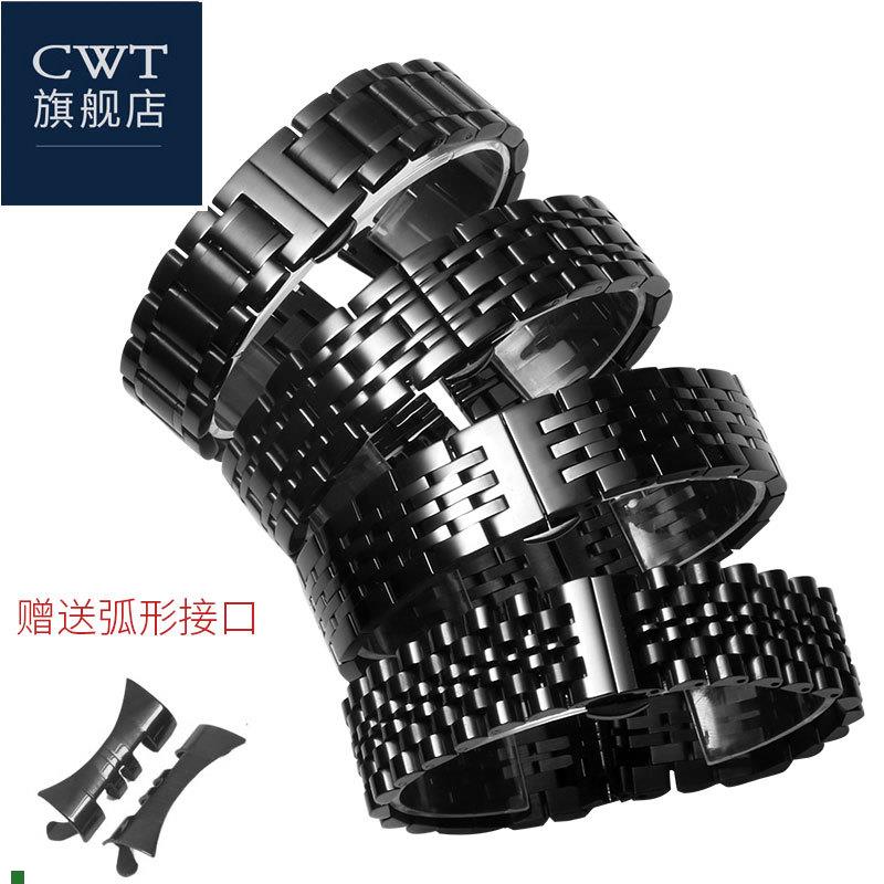 适配黑色手表带钢带男不锈钢表链适用阿玛尼天梭速驰卡西欧美度西