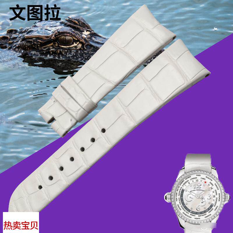 适用原装文图拉美洲鳄鱼皮表带GP芝柏表带49860D手表带真皮表带女