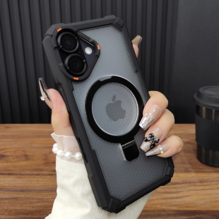 适用苹果17手机壳iPhone16ProMax肤感磨砂14折叠支架13气囊防摔12磁吸充电15硅胶防滑保护套个性 网红D64