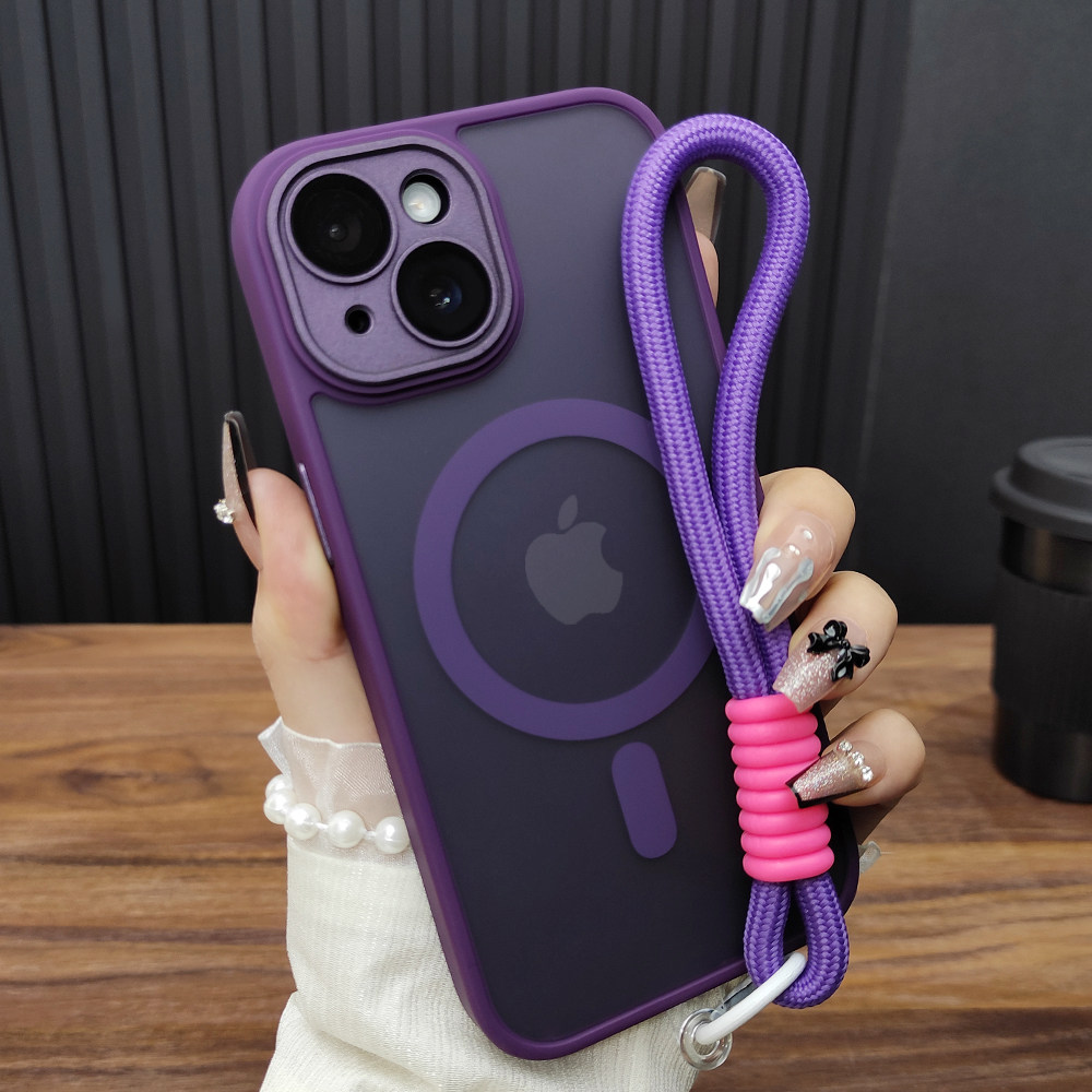 适用苹果17ProMax手机壳iPhone16自带玻璃镜膜14Plus肤感磨砂13磁吸充电12全包防摔15挂绳保护套11暗夜紫B55