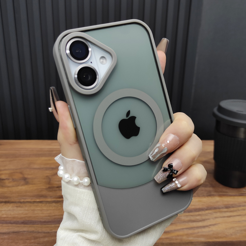适用苹果16ProMax手机壳iPhone15合金镜头膜14Plus超薄透明13磁吸充电12防摔11新款网红保护套原色灰D38