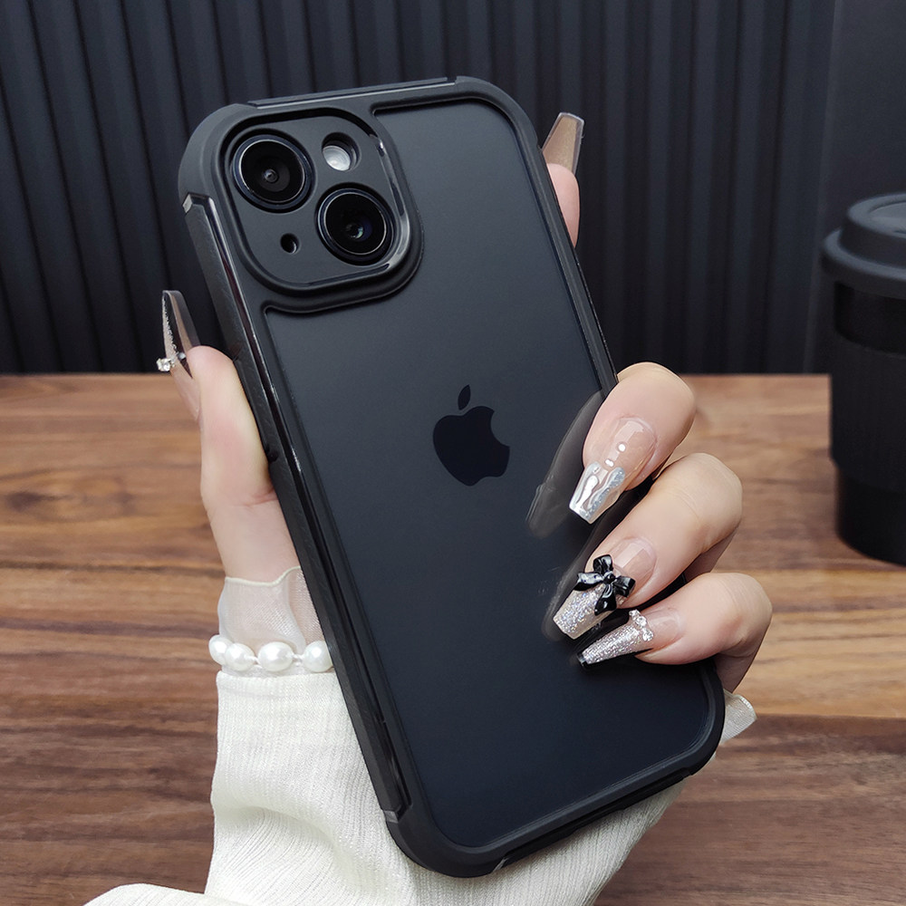 适用苹果15手机壳iPhone14Plus气囊防摔13ProMax透明亚克力12全包11保护套XSMAX防滑XR时尚B37