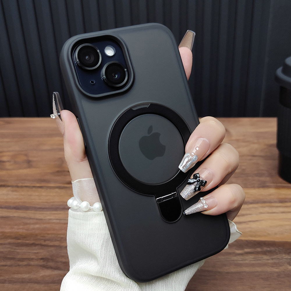 适用苹果17手机壳iPhone16ProMax金属折叠支架14Plus肤感磨砂13合金镜头膜12全包15保护套11时尚B45