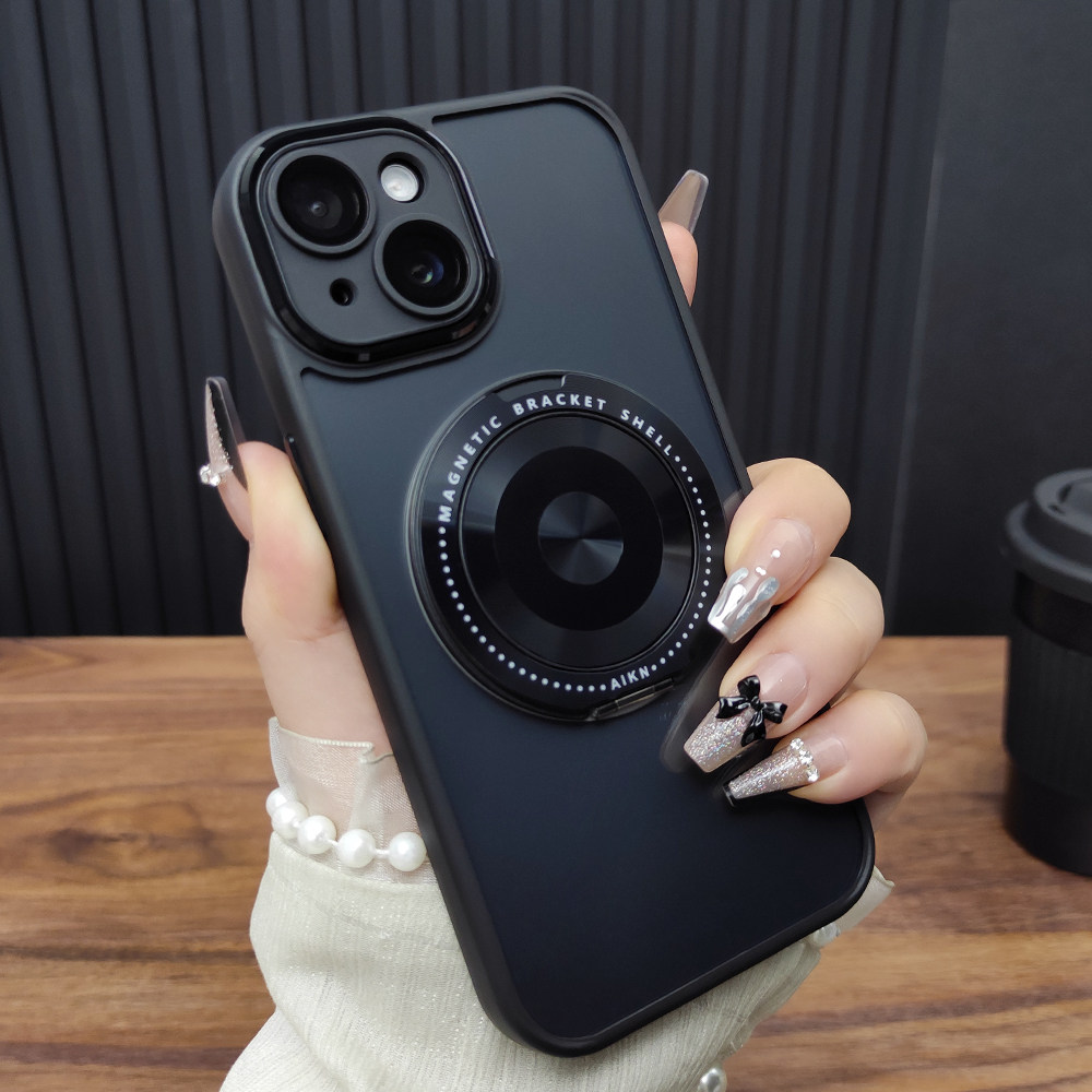 适用苹果16手机壳iPhone15ProMax玻璃镜头膜14Plus旋转折叠支架13磁吸充电12防摔硅胶透明全包保护套时尚C59