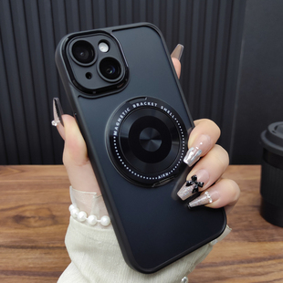 适用苹果16手机壳iPhone15ProMax玻璃镜头膜14Plus旋转折叠支架13磁吸充电12防摔硅胶透明全包保护套时尚 C59