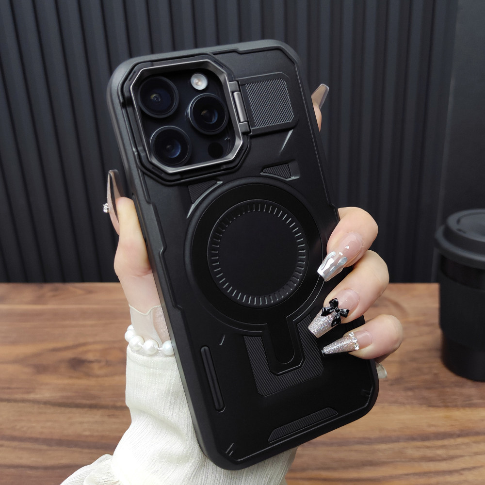 适用苹果16ProMax手机壳iPhone15合金折叠支架14Plus气囊防摔13磁吸充电12防摔大孔机甲个性11保护套简约C35