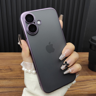 适用苹果17ProMax手机壳iPhone16玻璃镜头膜14Plus肤感15磨砂13超薄硬壳12防摔哑光电镀高级保护套暗夜紫D13