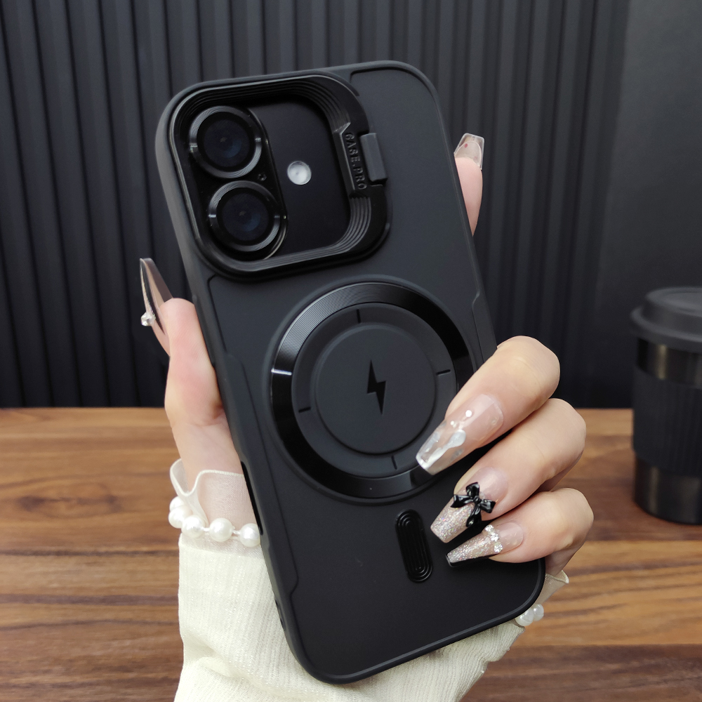 适用苹果17ProMax手机壳iPhone16隐形折叠支架14Plus合金镜头膜13磁吸充电12防摔15硅胶大孔11保护套个性A43