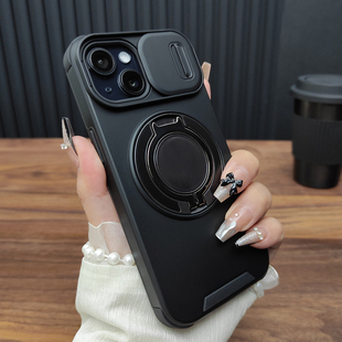 适用苹果16手机壳iPhone15ProMax滑盖镜头14Plus合金旋转支架13磁吸充电12防摔硅胶11全包保护套时尚 A54
