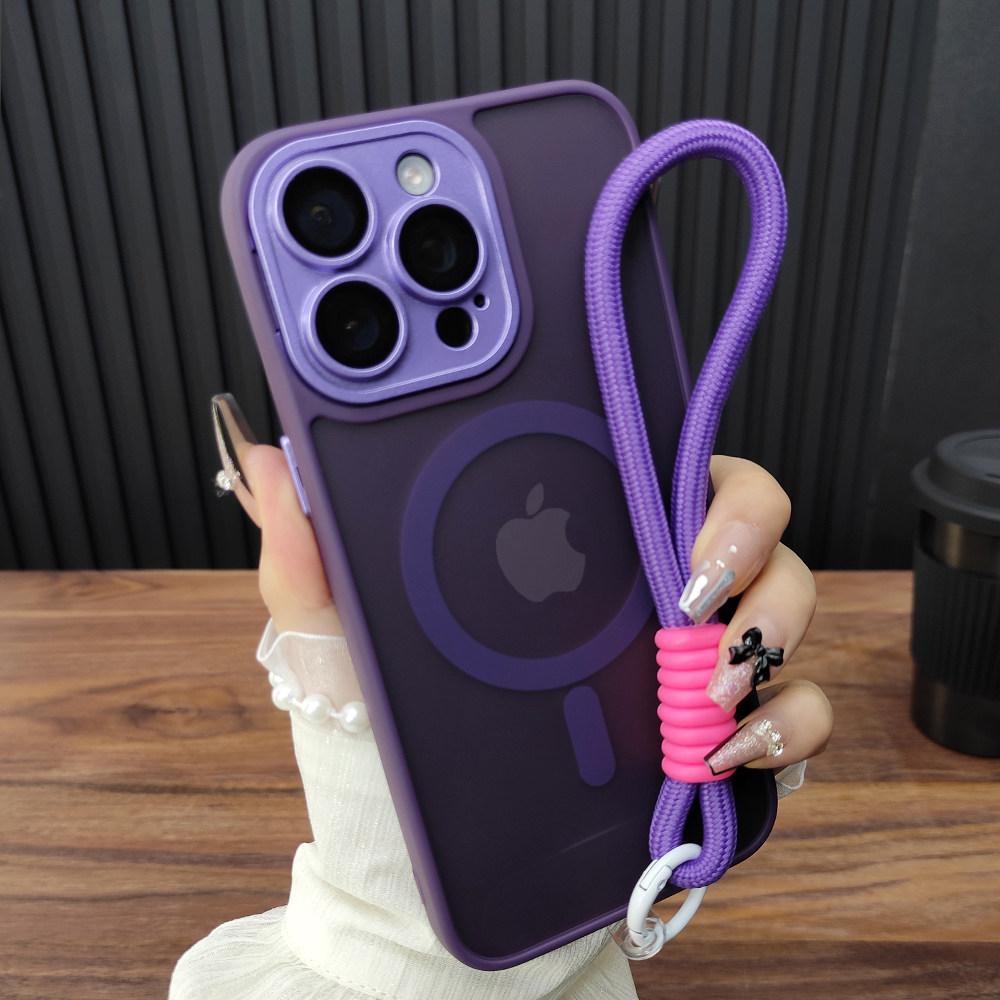 适用苹果17ProMax手机壳iPhone16自带镜头膜14Plus肤感磨砂13磁吸充电12全包15防摔挂绳保护套11暗夜紫B55