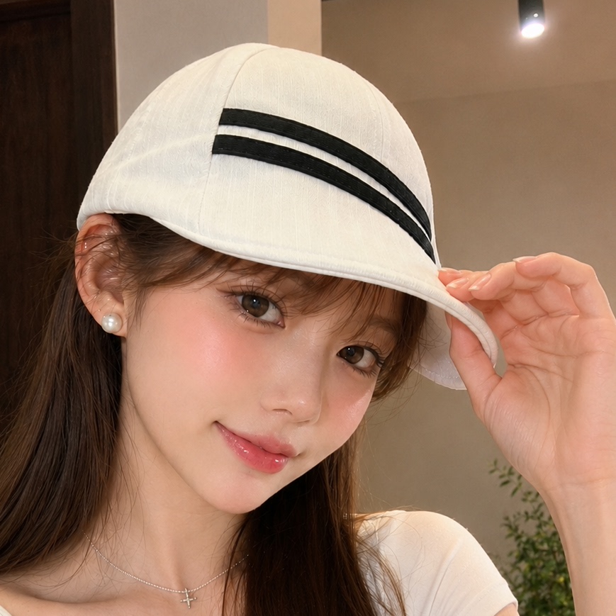 韩版条纹鸭舌帽女夏季防晒显脸小
