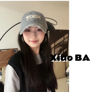 牛仔春秋休闲鸭舌帽遮阳帽宽帽檐大脸显脸小红色女款超好看棒球帽