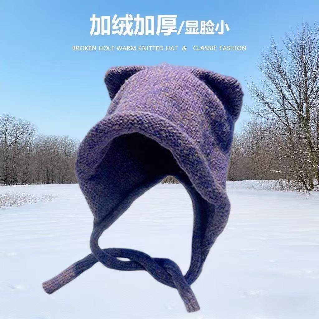 2025潮流款可爱耳朵毛线帽