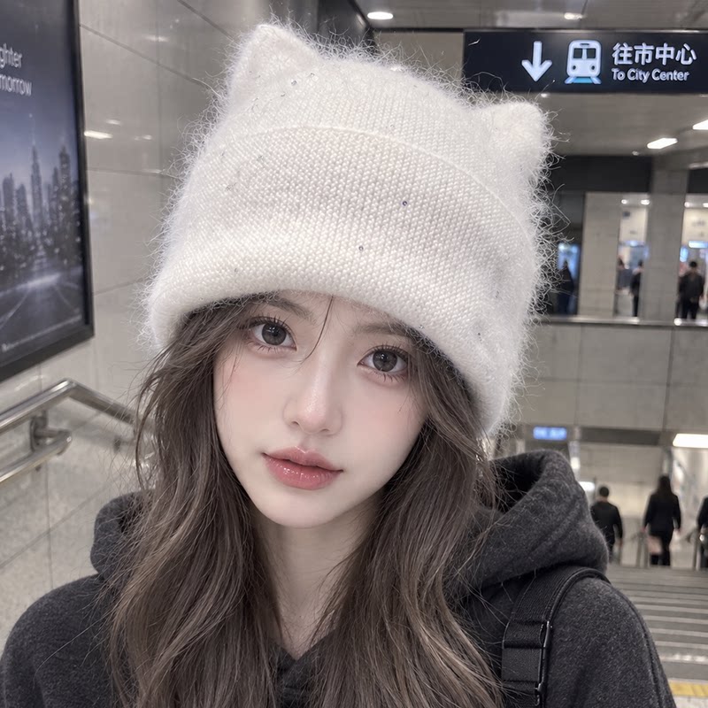 秋冬保暖护耳猫耳针织毛线帽女