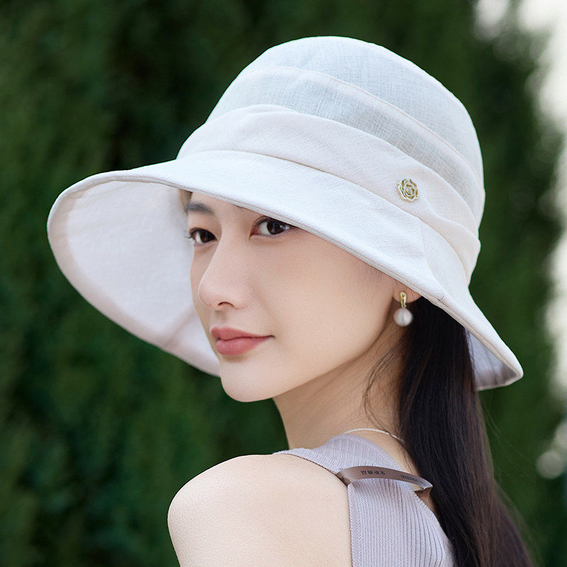 夏季亚麻网纱透气防晒渔夫帽女